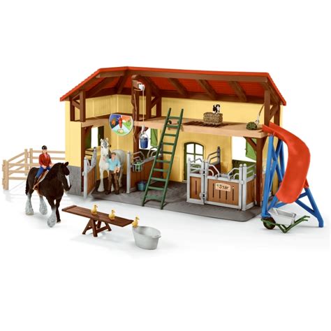 Schleich Horse Barn And Stable Playset Award-Winning Riding Center 96 Piece Set, Pony Toys ...