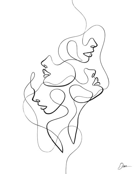 Abstract Faces in One Continuous Line | Line art drawings, Abstract ...