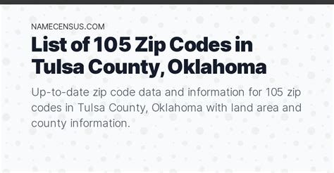 Tulsa County Zip Codes | List of 105 Zip Codes in Tulsa County, Oklahoma