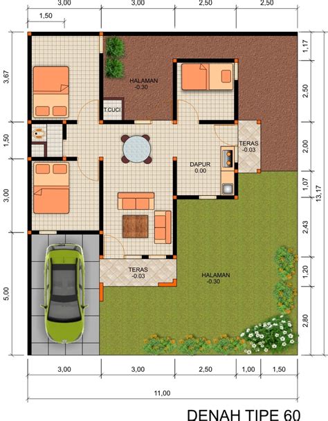 50 Denah Rumah Minimalis 2 Lantai Ukuran 7x15 | Homkonsep