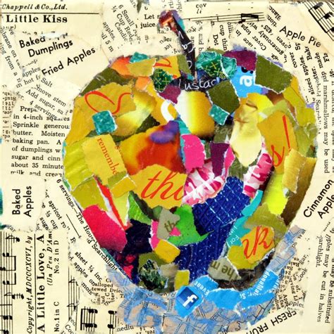 Mixed Media Artists International: Mixed Media Torn Paper Collage Painting, Apple 12093 and ...