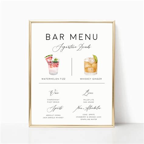 Signature Drink Sign Template - Printable Word Searches