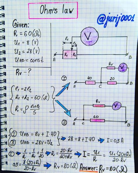 Ohm's law. A school voltmeter is connected to the clamp B and sliding ...