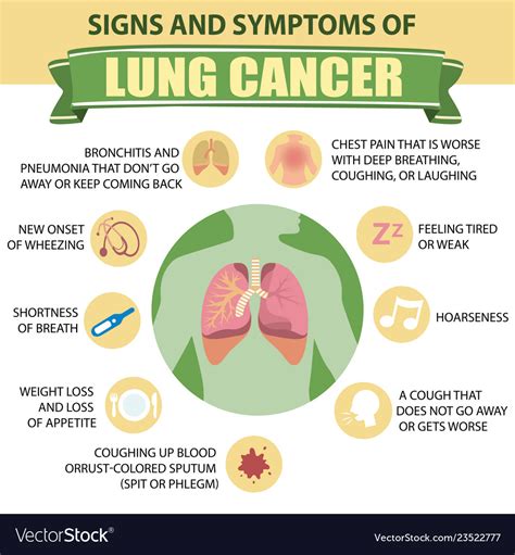 Signs and symptoms lung cancer detailed Royalty Free Vector