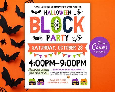 Editable Halloween Block Party Flyer Template, Neighborhood Potluck ...