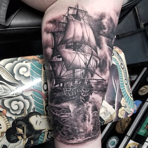 Creepy Pirate Ship Tattoo