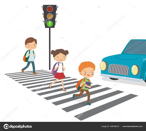 Los niños cruzan la calle hacia un semáforo verde vector, gráfico vectorial © MarinaMays imagen ...