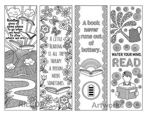 8 Coloring Bookmarks With Quotes About Books and Reading Cute Doodle Markers Boy Girl Drawings ...