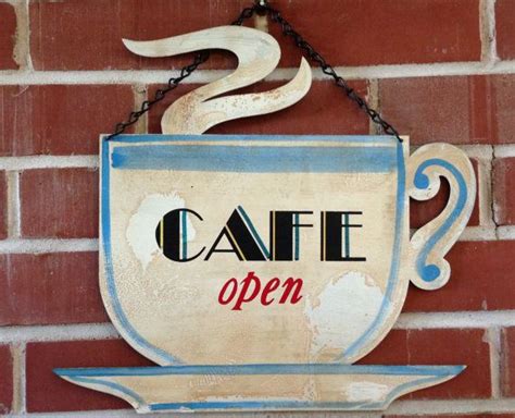 Vintage Cafe Open Hanging Sign in Steaming Coffee by TrouveLaJoie, $46.00 Vintage Coffee Cups ...