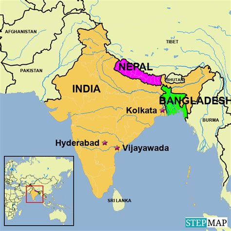 StepMap - India Bangladesh Nepal - Landkarte für India