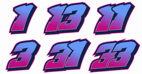 Racing Font Number Vector One Three Thirteen Thirty Three Editable ...