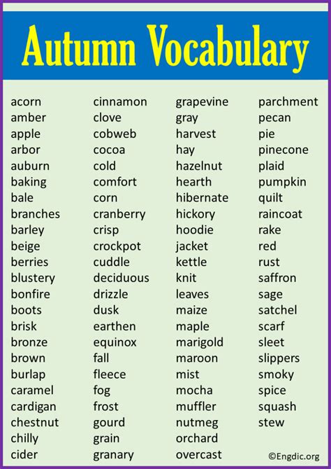 Fall Words, Autumn Words Starting with A to Z (2024) - EngDic