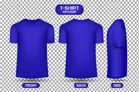 plain blue t-shirt design, with front, back and side view, 3d style t-shirt mockup vector ...