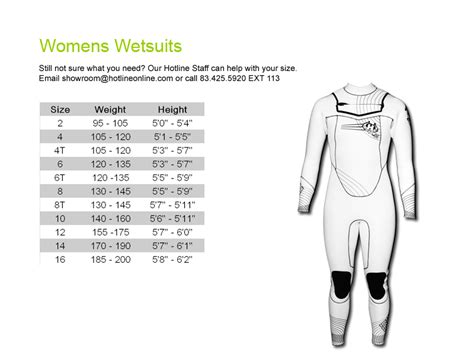 Hotline Wetsuits Size Chart | WETSUIT MEGASTORE