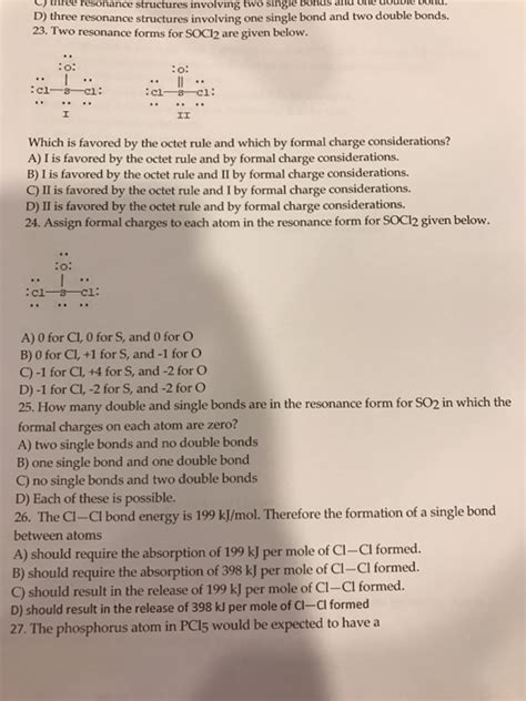 Solved: 23.) Two Resonance Forms For SOCl2 Are Given Below... | Chegg.com