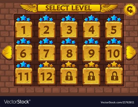 Egyptian style level select screen game ui set Vector Image