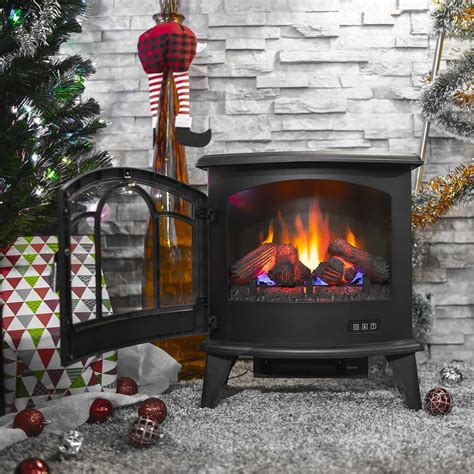 Della 20" Freestanding Electric Fireplace Heater Flame Display Log Wood Remote, 1400W ...