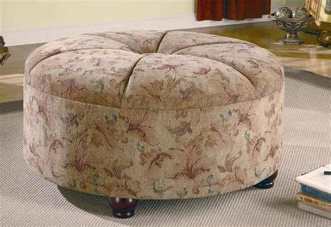 Floral Fabric Contemporary Round Ottoman w/Center Tuft