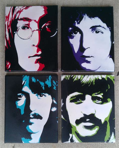 The Beatles - Set of 4, 8x10 inch Pop Art, Stencil Art Portraits on ...