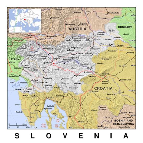 Detailed political map of Slovenia with relief | Slovenia | Europe | Mapsland | Maps of the World