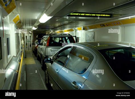 Cars inside channel tunnel train,eurotunnel,england,europe Stock Photo - Alamy