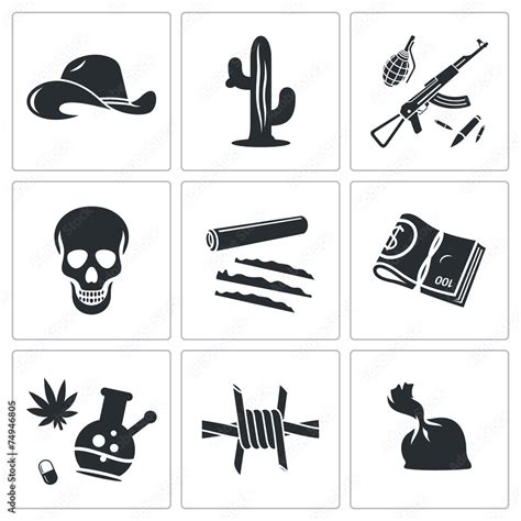 Mexican cartel Vector Icons Set Stock Vector | Adobe Stock