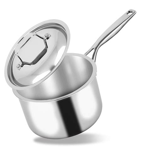 NutriChef 3-quart Saucepan with Lid - Stainless-Steel Stain-Resistant Sauce Pot Kitchen Cookware ...