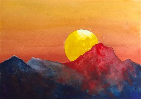 How to paint a Dramatic Sunset with Watercolor easy tutorial | Watercolor paintings easy ...