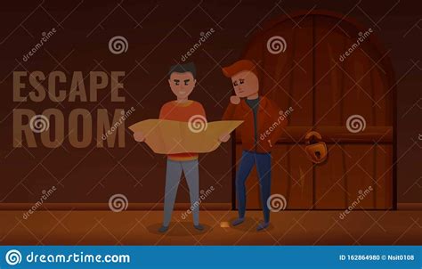 Boys Escape Room Concept Banner, Cartoon Style Stock Vector - Illustration of future, inside ...