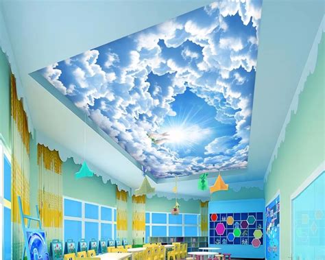 Blue sky and white clouds Ceiling Murals Wallpaper HD Photo Wall Murals Sofa Living Room Bedroom ...