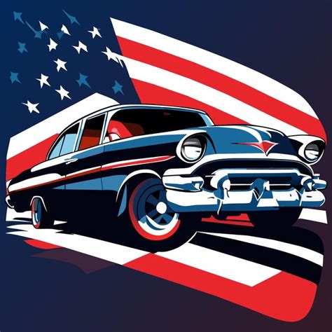 Premium Vector | Vintage auto in usa flag colors retro vector