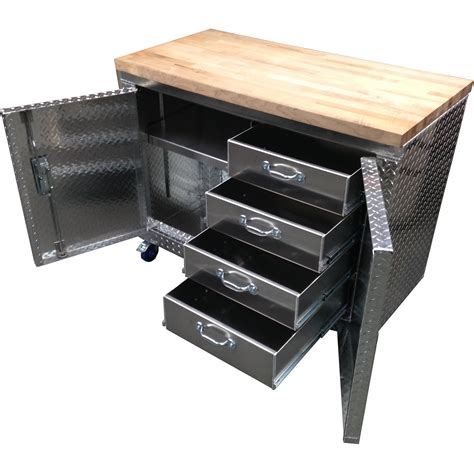 Rolling Garage Workbench - Storage Cabinet - 4 Ft - Diamond Plate Alum | GarageTeam