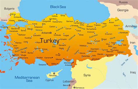 Turkey map cities - Major cities in Turkey map (Western Asia - Asia)