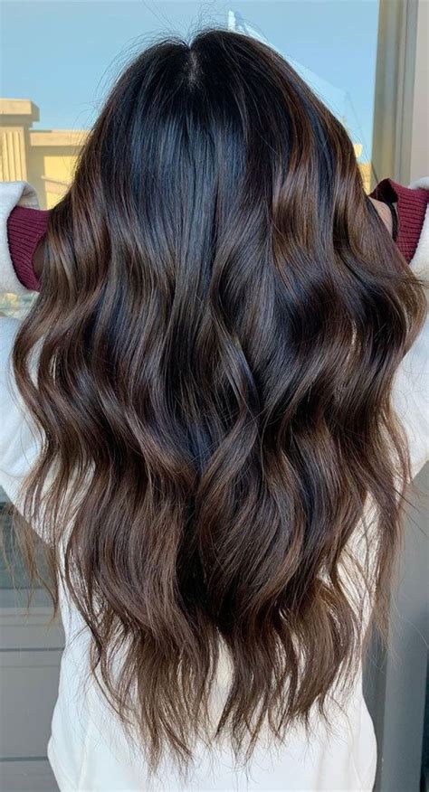 brown hair with blonde highlights, chocolate brown balayage, dark brown hair, brown hair color ...