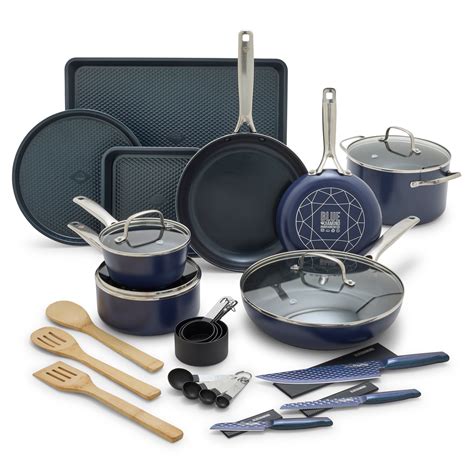 30-Piece Blue Diamond Ceramic Non-Stick Dishwasher Safe Cookware Set ...