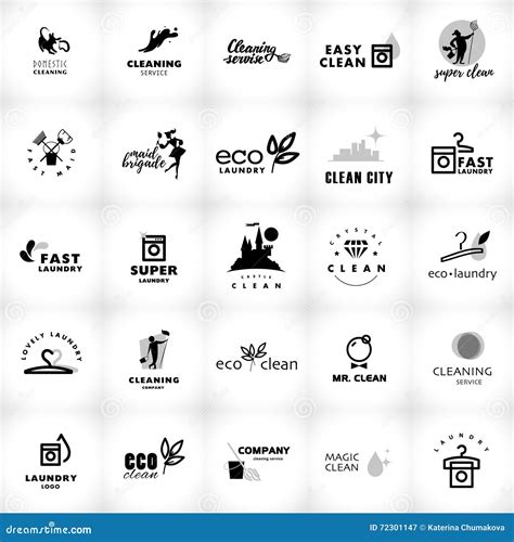 Vector Black and White Logo Collection for Cleaning Company. Stock Vector - Illustration of city ...