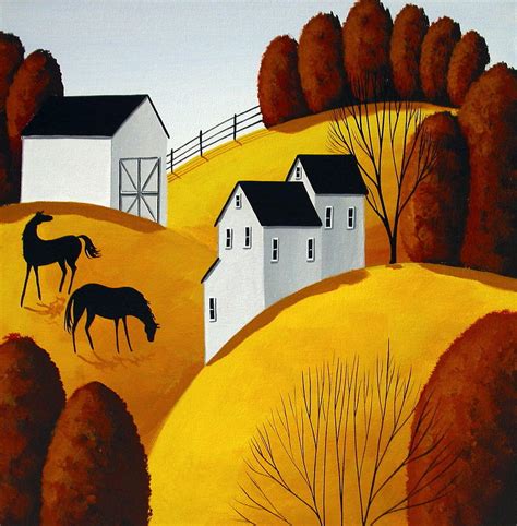 I heard something - horse folk art country landscape Painting by Debbie Criswell - Pixels