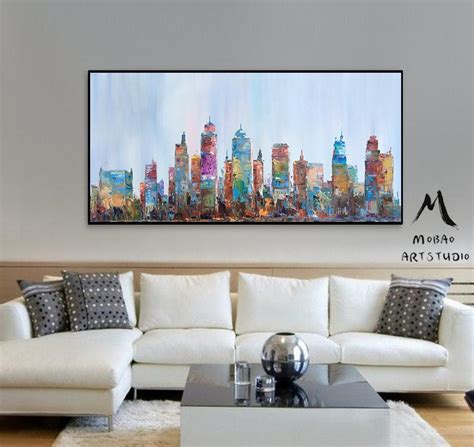 Large City Abstract Painting on Canvas Wall Art City Skyline - Etsy