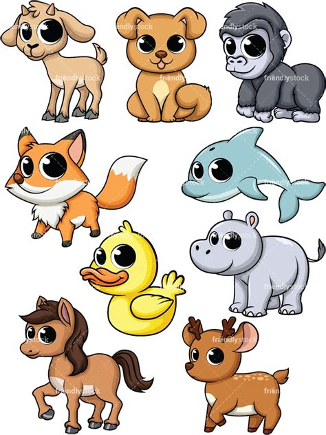 Cute Baby Animals Cartoon Vector Clipart - FriendlyStock