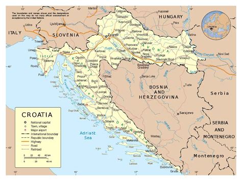 Large detailed political map of Croatia with roads, cities and airports ...