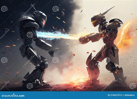 Two Robots, Fighting Each Other in Epic Battle for the Future of Humanity Stock Illustration ...