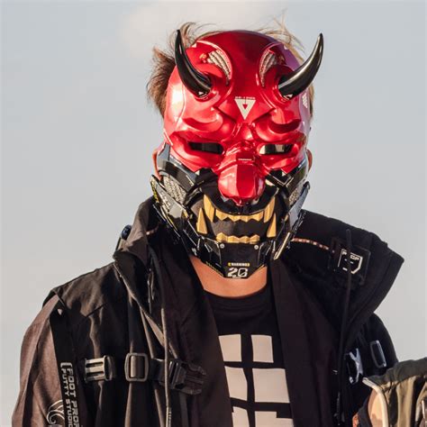 Handcrafted Cyberpunk oni mask Red - Limited Stock Available| CYBER TECHWEAR®