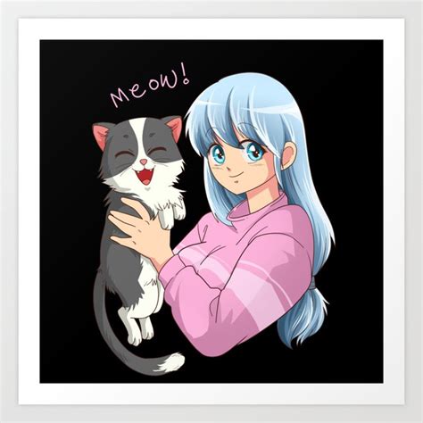 Anime Neko Cat Girl I Waifu Pastel Kawaii Anime Art Print by Maximus ...