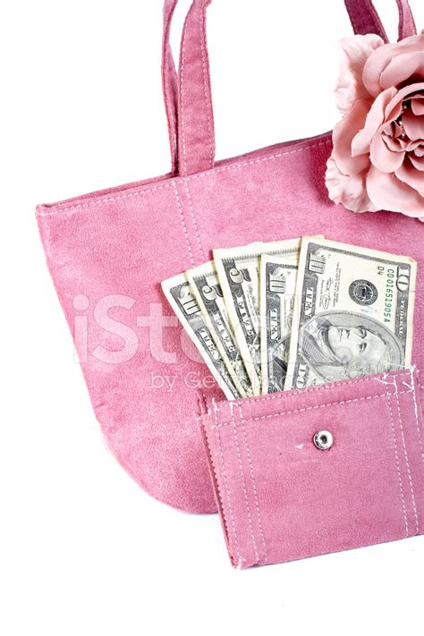 Pink Handbag With Money On White Background Stock Photo | Royalty-Free ...