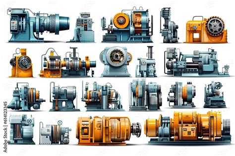 Different machine tool types collection photo realistic. Generative ai, Transparent background ...