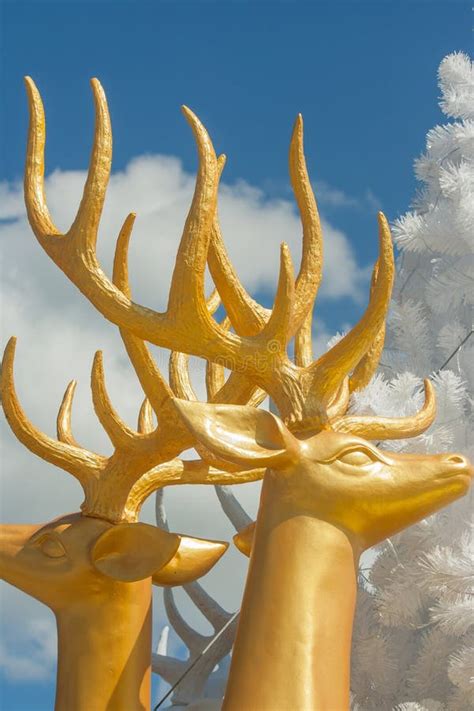 Golden Deer Statue For Christmas Decoration. Stock Photo - Image of ...