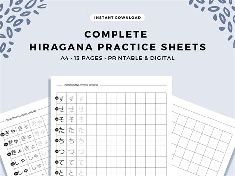 Japanese Hiragana Practice Sheets Complete Hiragana Alphabet for ...