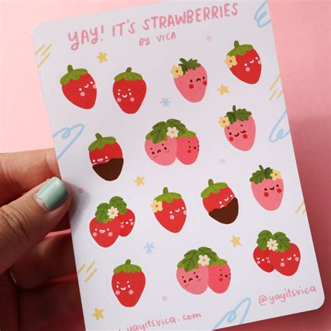 Strawberry Sticker Sheet Kawaii Stickers Cute Stationery | Etsy