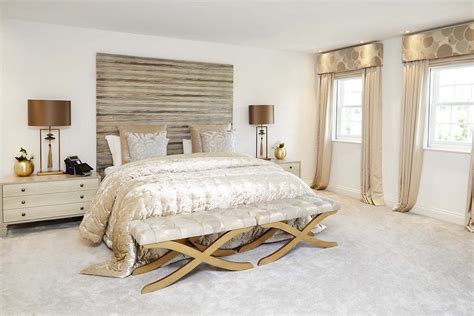 Majestic beige and gold transitional style luxury bedroom decor with tall headboard | Luxury ...