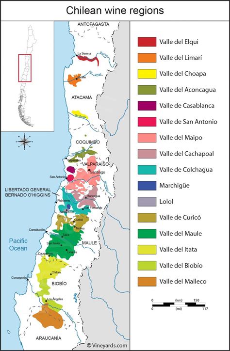 Chile wine regions map - Map of Chile wine regions (South America - Americas)